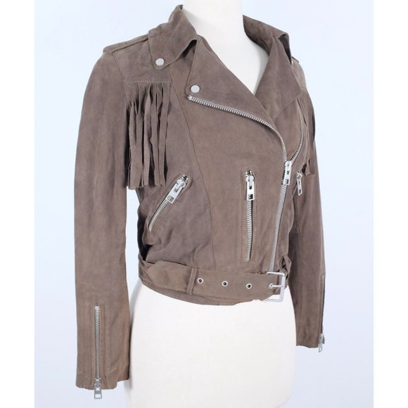 AllSaints US 4 UK 8 jacket Tassel Back Biker suede leather - Picture 1 of 12